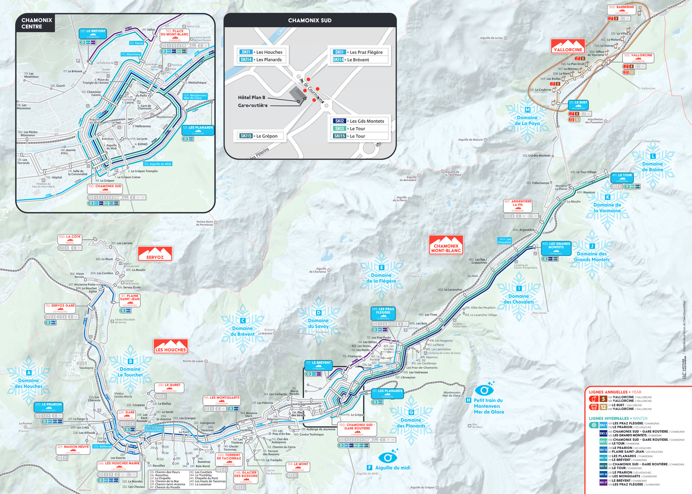 Map of the bus network of the Chamonix valley